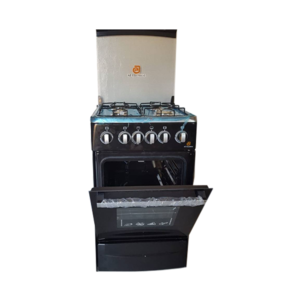 4 plate gas stove with open oven door