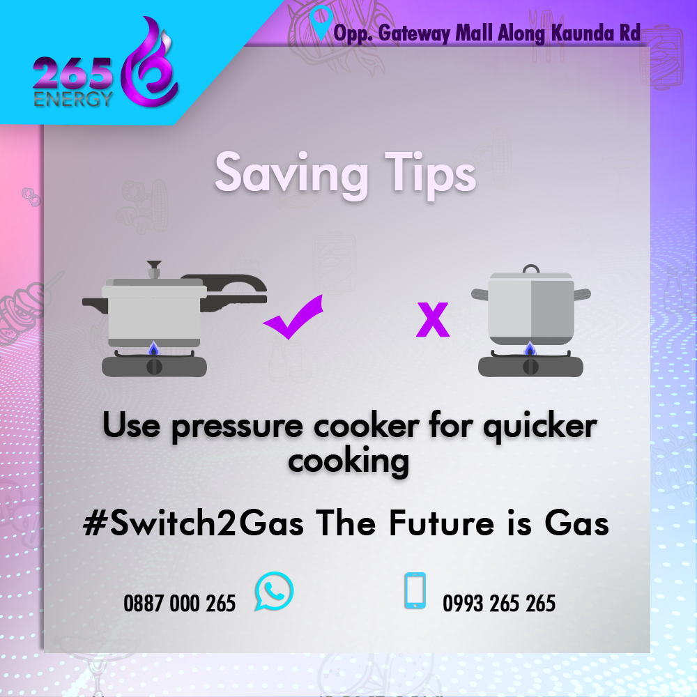 265 energy, Use pressure cooker for quicker cooking. whatsApp 0887000265, call 0993265265 #Switch2Gas.